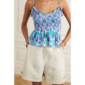LORETTA Caponi NWT Vera Chrysanthemums Floral Tie Up Tank Top Medium